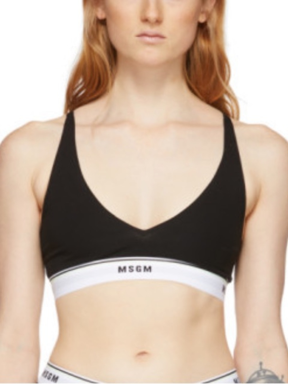 MSGM Black Bralette with White Logo Band NWOT
